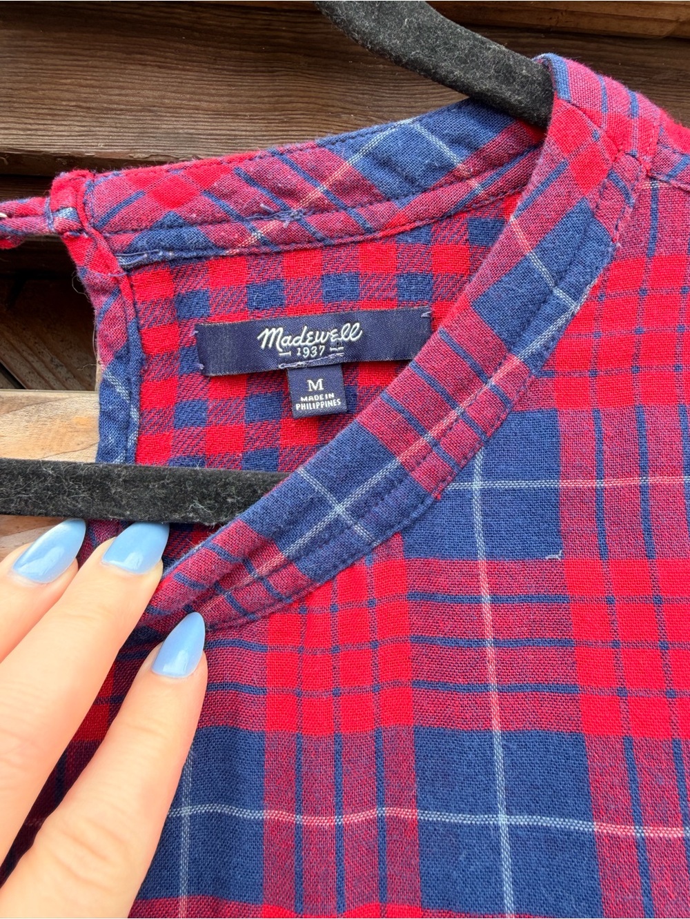 Madewell Red and Blue Plaid Sleeveless Tunic - Picture 4 of 5